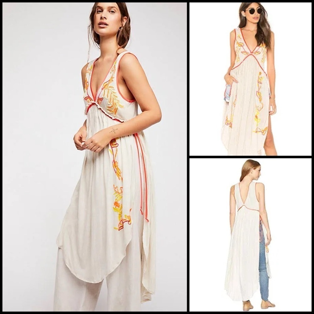 Free People Summer Lovin Embroidered Asymmetrical Boho Tunic Top Dress Size XS